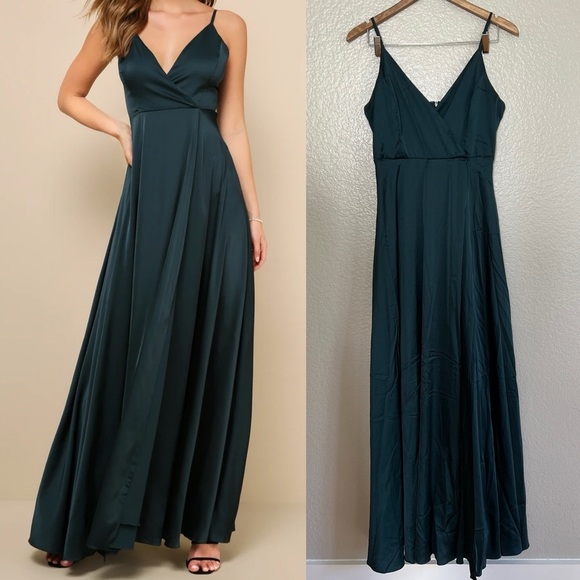 ode to love emerald green satin maxi dress Pin by Hcdbfisher on bridesmaids dresses